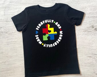 Kid&#39;s Autism Awareness Tee, Puzzle Piece, Acceptance Tee, Support Tee, Fearfully and Wonderfully Made, Cute Tee, Gift, Youth