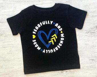 Kid&#39;s Down Syndrome Awareness Tee, Acceptance Tee, Support Tee, Fearfully and Wonderfully Made, Cute Tee, Gift, Youth