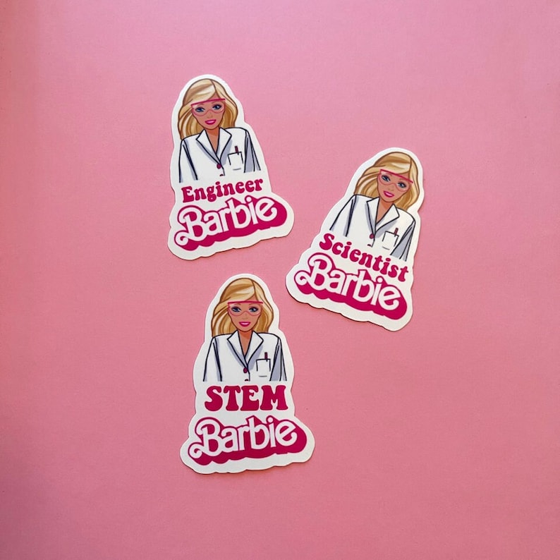 Pink Doll Barb Women in STEM Profession Stickers fundraiser for the Association for Women in Science - Etsy Engineer Barbie