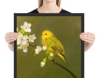 Yellow Canary Floral Framed Original Artwork Print by Angelina
