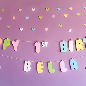 Personalised Birthday and Celebration Party banner - Pastel Rainbow - Any Name, Age, Occasion.