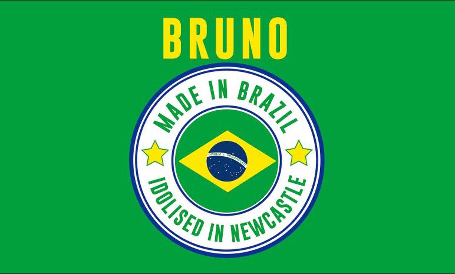 Gemaakt in Brazilië, aanbeden in Newcastle Bruno Guimarães (vlag)