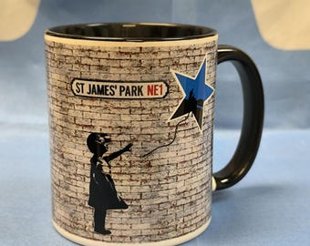 Banksy Style Blue Star Girl (Mug)