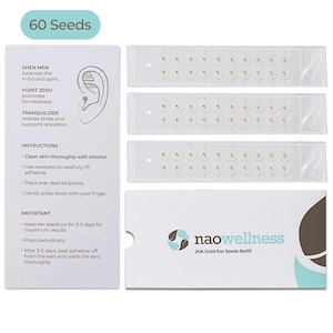 Recharges de graines d'oreille en or 24 carats - 3 bandes (60 graines) - Recharge d'acupression haut de gamme pour un bien-être continu - Idéal pour la fête des mères