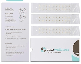 REPUESTOS de semillas para orejas de oro de 24 quilates NAO Wellness - 3 tiras (60 semillas) - Repuesto de acupresión para un bienestar continuo.