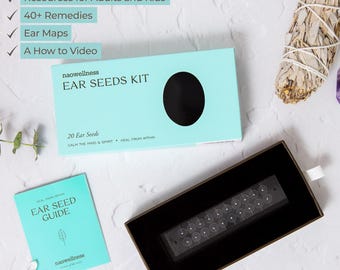 Silver Ear Seed Kit with Ear Chart, Acupressure Ear Seeds, Auriculotherapy Guide, 40+ Wellness Points