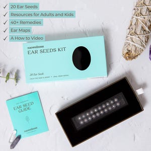 Swarovski Kristall Ohr Samen Kit -Akupressur für Balance & Wellness - 40+ Heilmittel und Ohr Karten