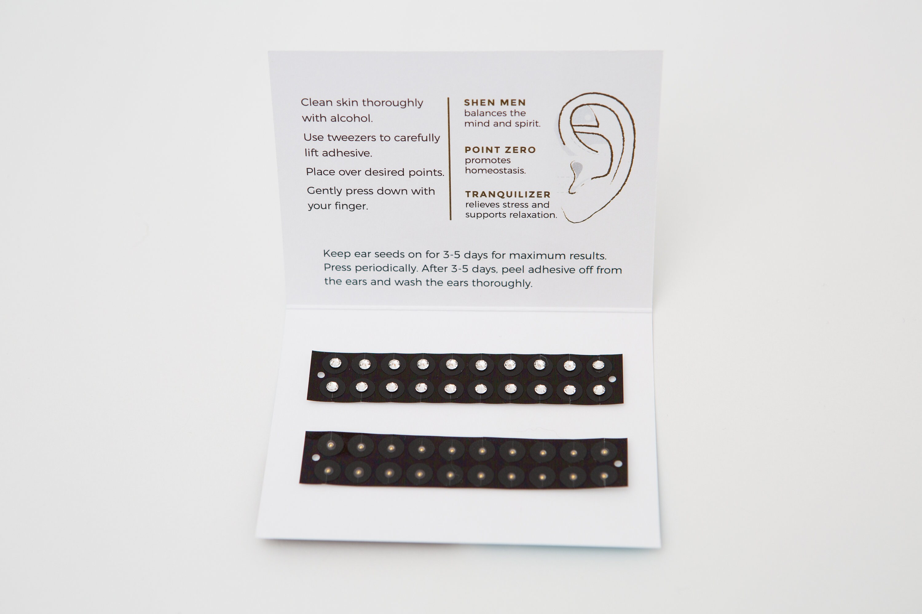 24K Gold and Swarovski Crystal Ear Seeds Kit Acupressure Helps Stress, Anxiety, Insomnia