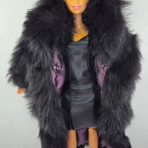 Hand made faux black full length fur coat for 12 inch fashion dolls