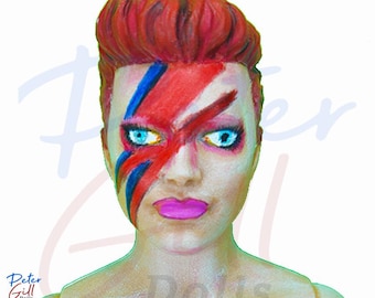 One-of-a-Kind David Bowie Ziggy Stardust Custom Art Doll – Aladdin Sane Era | Handmade Collector’s Fan Art | Red Hair, Lightning Bolt, Metal