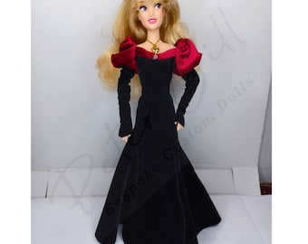 Swan princess Odette Bridgette black swan velvet doll dress ooak custom