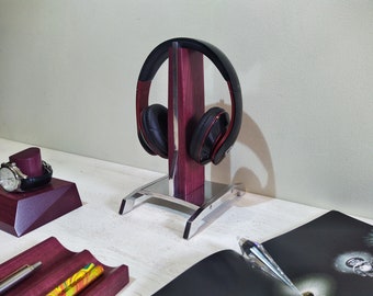 Kopfhörerständer - limitierte Auflage, aus Aluminium und Padauk, Amaranth, Walnuss - ein einzigartiges Accessoire für Ihren Schreibtisch ( Modell Rocket )