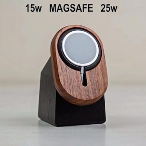 Desktop MagSafe holder from walnut, Charging mount 15w and 25w, Wireless charger of wood with additional built-in weight of steel 1.4 kg