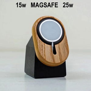 Desktop MagSafe holder from oak, Charging mount 15w and 25w, Wireless charger of wood with additional built-in weight of steel 1.4 kg