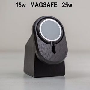 Desktop MagSafe holder from black wood, Charging mount 15w and 25w, Wireless charger of wood with additional built-in weight of steel 1.4 kg