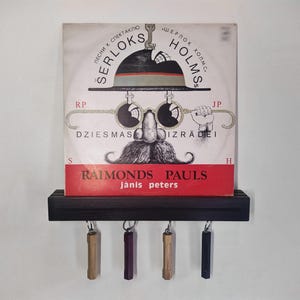 Portagafas de pared negro, Estante para llaves, Estante para discos de vinilo, Estante para cartas y notas en el pasillo con 4 soportes magnéticos