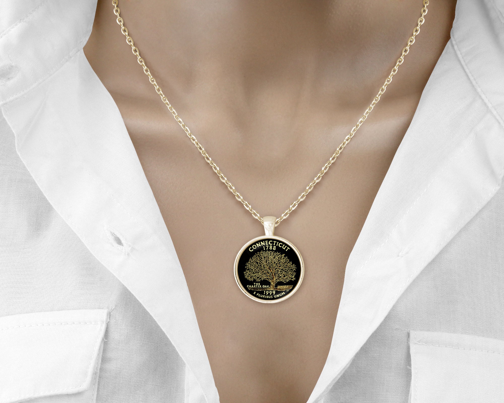 Connecticut Necklace Home State Jewelry Etsy