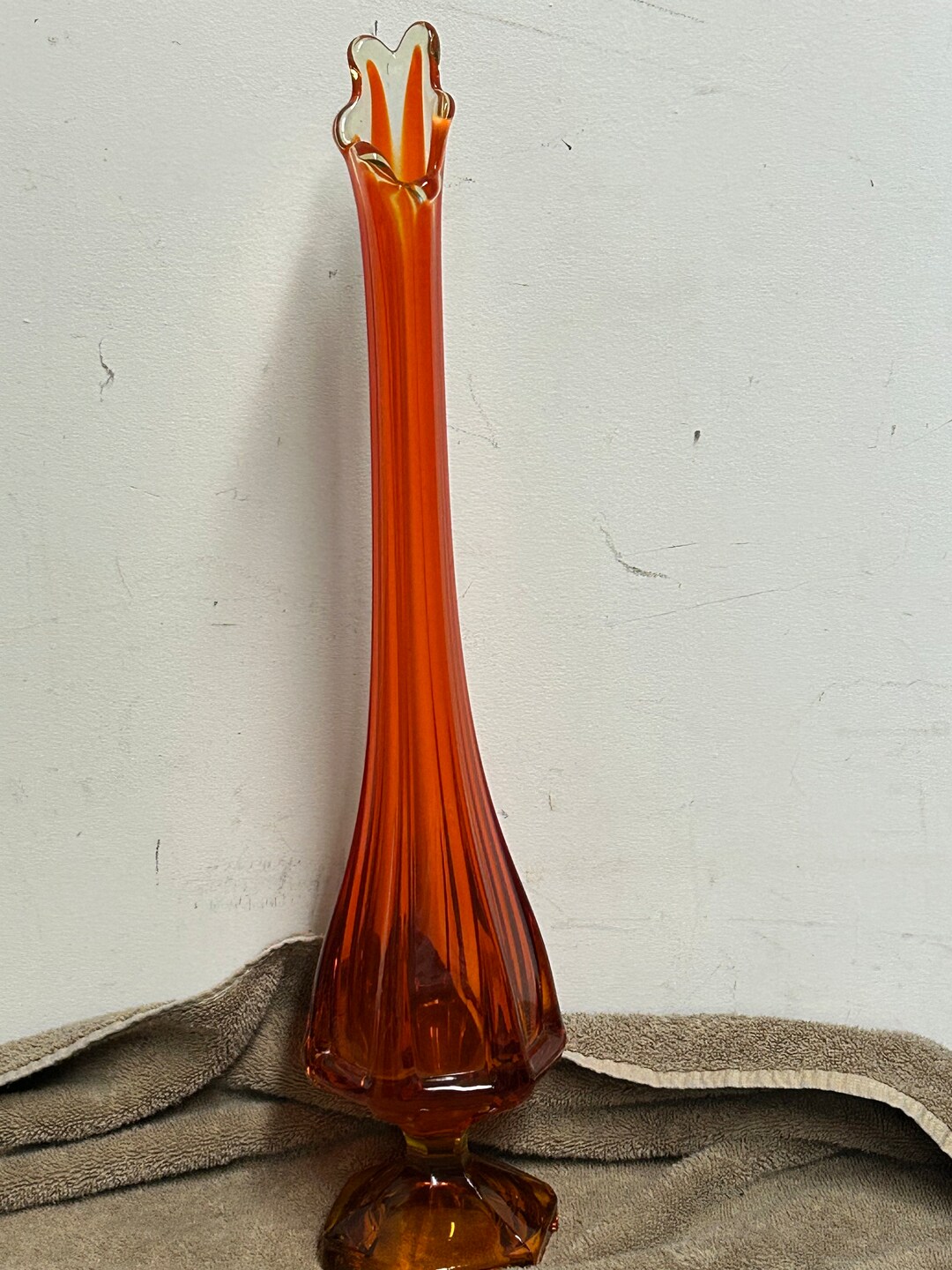 Vintage Mid Century 20” Viking Swung Vase Epic Column in Persimmon