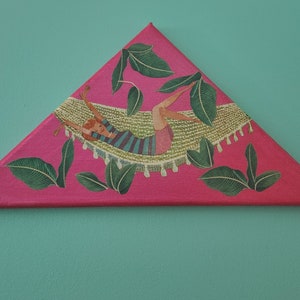Retro Vintage Original Collage on Triangle Canvas