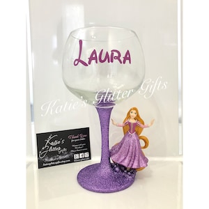 Handmade Rapunzel from Disney Tangled glitter wine or gin glass. You pick the colour glitter. Can be personalised.