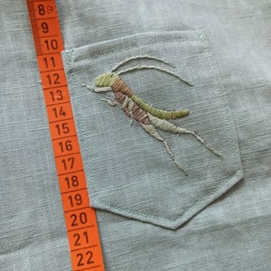 Linen shirt unisex, kimono shirt with hand-embroidered application made of 100% linen, size 92, color LIGHT BLUE image 7