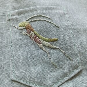 Linen shirt unisex, kimono shirt with hand-embroidered application made of 100% linen, size 92, color LIGHT BLUE image 3