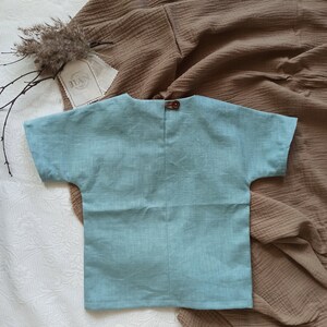 Linen shirt unisex, kimono shirt with hand-embroidered application made of 100% linen, size 92, color LIGHT BLUE image 2