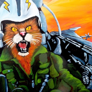 Gato Tom – Pintura original de gato luchador de 18 x 24 pulgadas