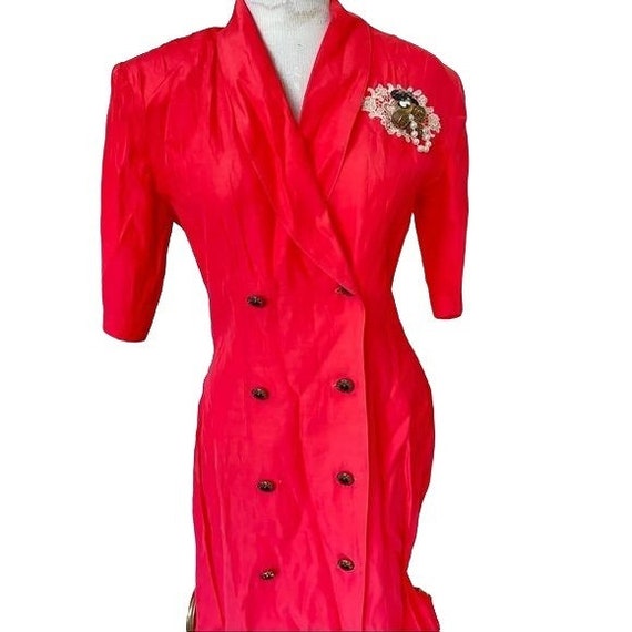 Vintage 80s Power Suit Dress Coral Double Breaste… - image 4