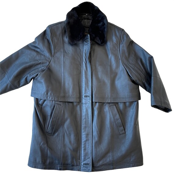 Komitor Black Leather Jacket Coat Removable Faux Fur Collar - Etsy