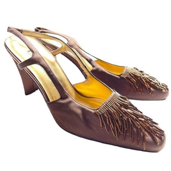Ann Marino Pumps Brown Beaded Fabric 