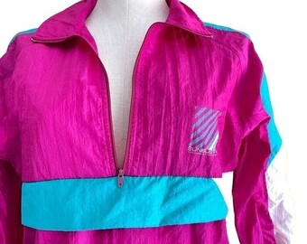 Columbia Windbreaker Y2K Pink Color Block Zip up Jacket Turquoise