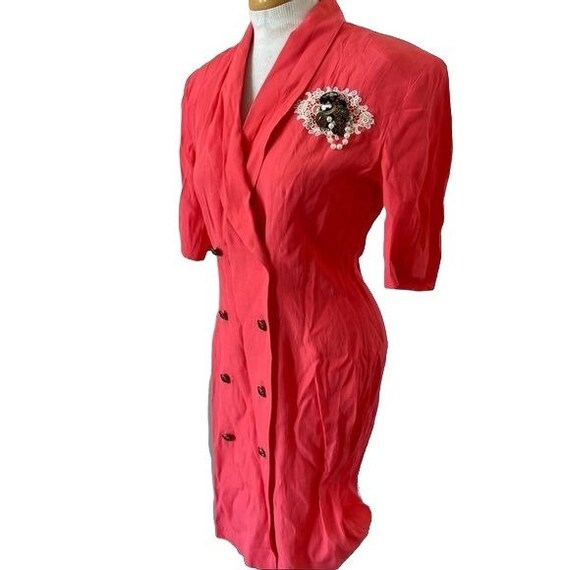 Vintage 80s Power Suit Dress Coral Double Breaste… - image 3