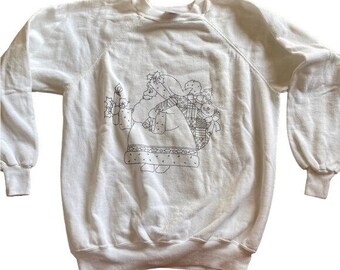 Hanes Her Way Sweatshirt White Santa Claus White 50/50 Poly Cotton Sz XL Vintage USA Made