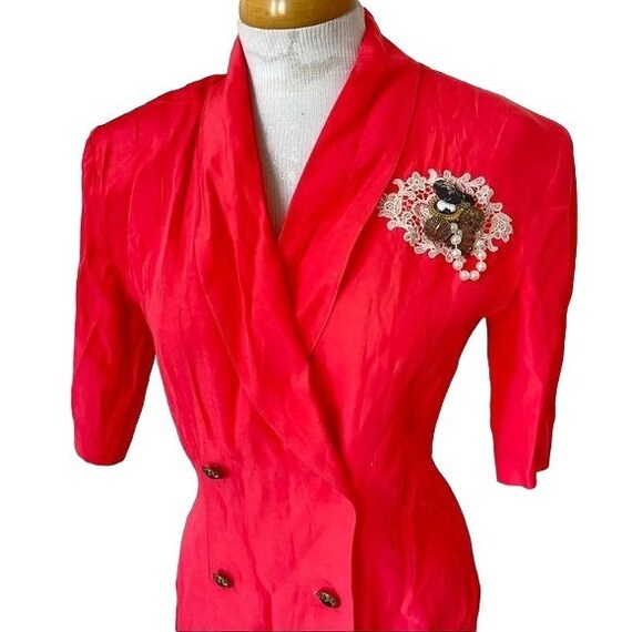 Vintage 80s Power Suit Dress Coral Double Breaste… - image 2