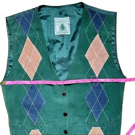 Vintage NORTHWEST TERRITORY Vest Argyle Suede Lea… - image 9