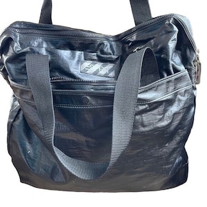 ESPRIT Tote Bag Black PVC Zippered Pockets Shopping Bag Oversized Handbag Purse Vintage 90s