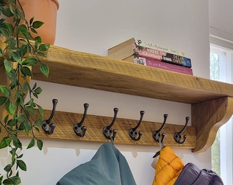Coat Rack with Shelf - Ogee Style Ends - Reclaimed Scaffold Board Furniture - Entryway Shelving -