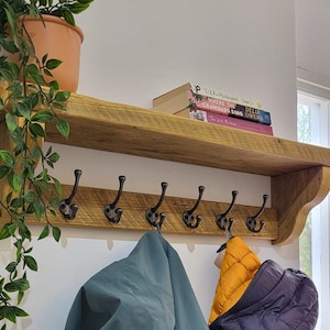 Coat Rack with Shelf - Ogee Style Ends - Reclaimed Scaffold Board Furniture - Entryway Shelving -
