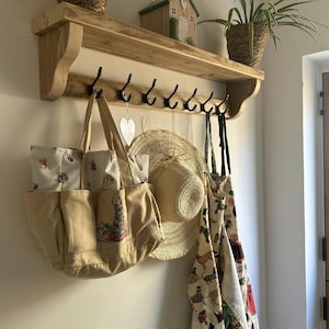 Coat Rack with Shelf - Ogee Style Ends - Reclaimed Scaffold Board Furniture - Entryway Shelving - image 3