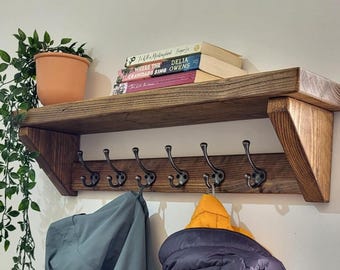 Coat Rack With Shelf Triangle Ends | Reclaimed Scaffold Wood | Rustic Coat Rack | Hidden Fixings | Hallway Storage
