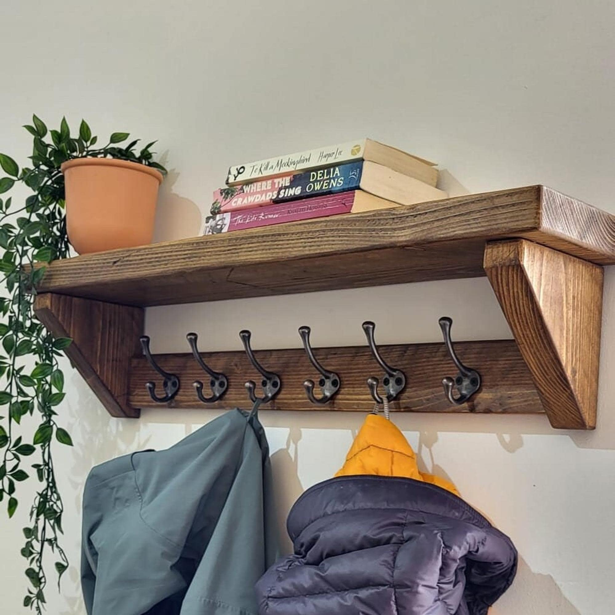 Coat Rack With Shelf Triangle Ends | Reclaimed Scaffold Wood