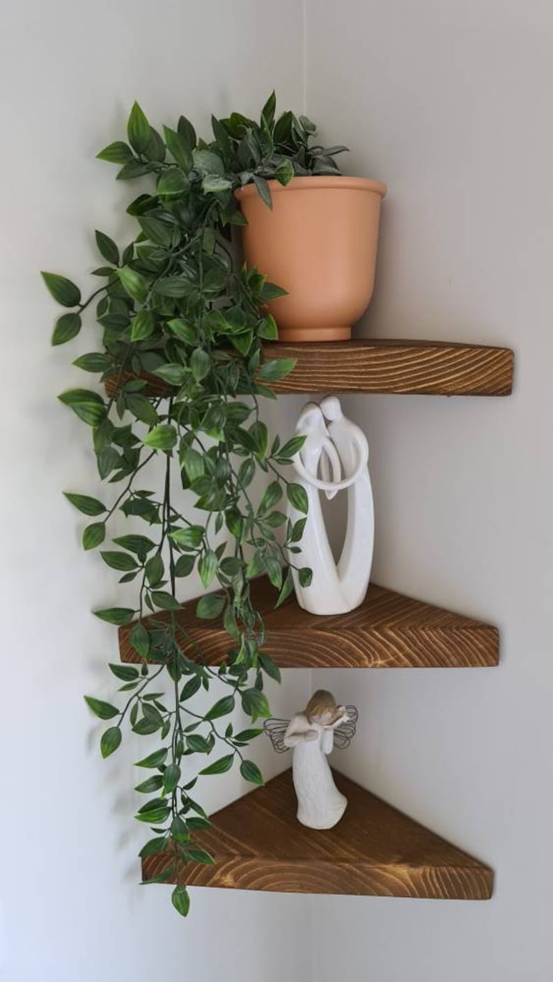 Set of 3 Reclaimed Wood Corner Shelves: Rustic Scaffold Board image 2