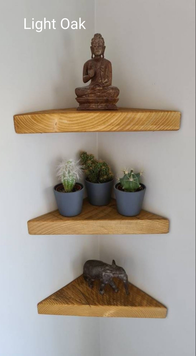 Set of 3 Reclaimed Wood Corner Shelves: Rustic Scaffold Board image 3