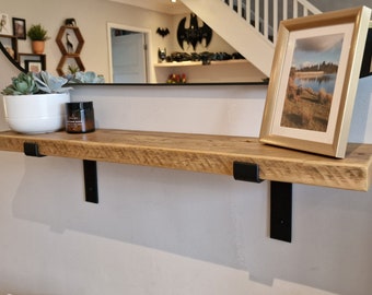 Reclaimed Scaffold Board Shelf - Chunky Rustic Shelf with Brackets