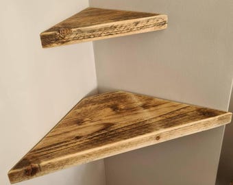 Reclaimed Scaffold Board Corner Shelf, Custom Size Shelving, Rustic Chunky Wood