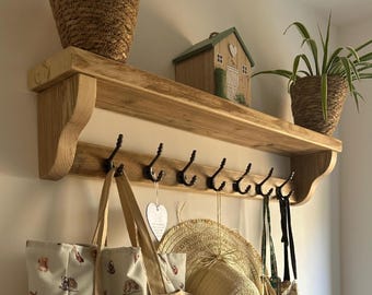 Coat Rack with Shelf - Ogee Style Ends - Reclaimed Scaffold Board Furniture - Entryway Shelving -