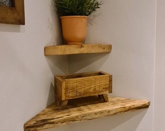 Rustic Reclaimed Wood Corner Shelf - Scaffold Board Shelving