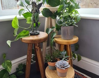 Handmade Reclaimed Wood Plant Pot Stand - Scaffold Board Stool