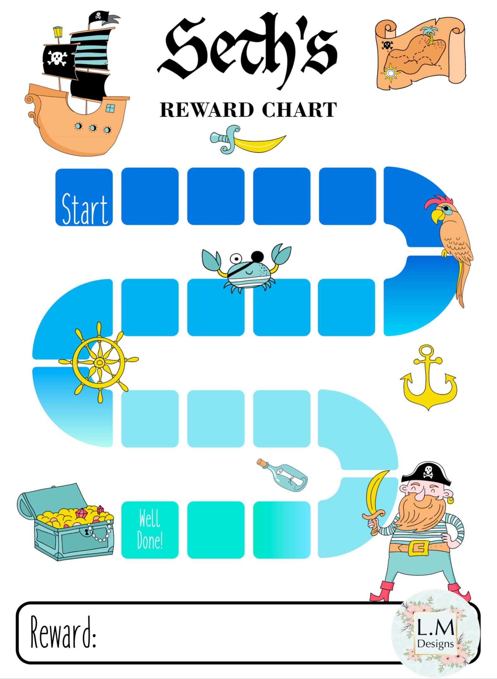 Personalised Pirate reward chart with stickers homeschool | Etsy